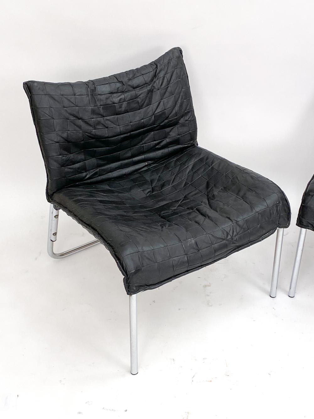 Mid-Century moderno Coppia di sedie Ikea in pelle e cromo 'Pix' di Gillis Lundgren C. 1980 in vendita