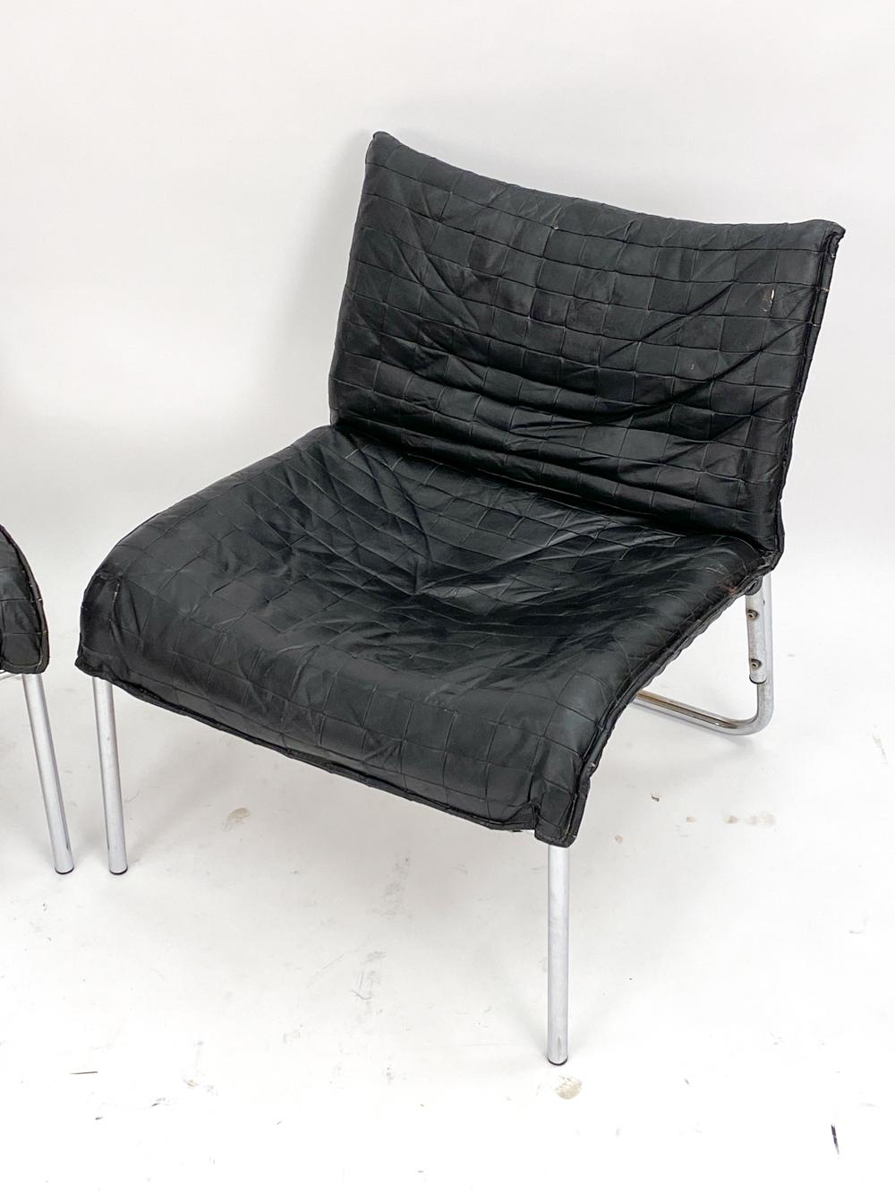 Svedese Coppia di sedie Ikea in pelle e cromo 'Pix' di Gillis Lundgren C. 1980 in vendita