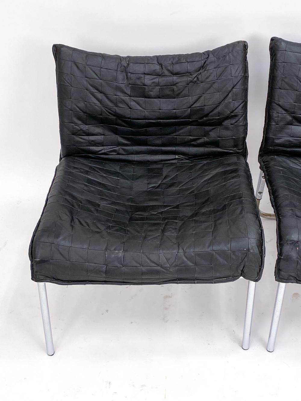 Pelle Coppia di sedie Ikea in pelle e cromo 'Pix' di Gillis Lundgren C. 1980 in vendita