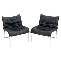Pair of Ikea Leather & Chrome 'Pix' Chairs by Gillis Lundgren C. 1980's