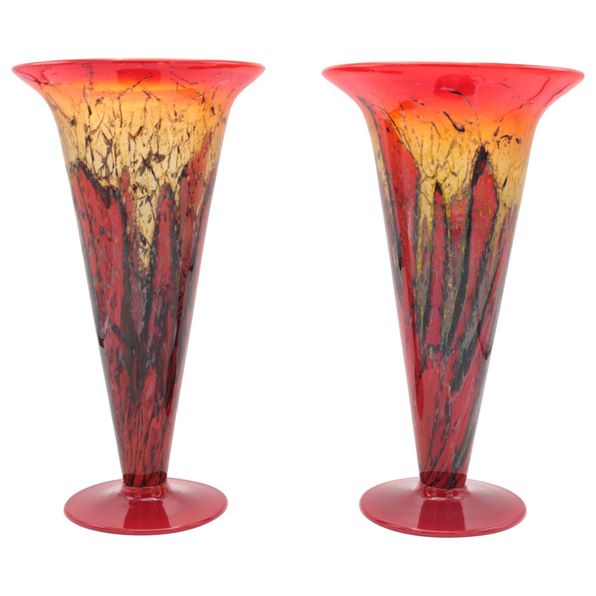 Pair WMF Crystal Ruby Vases Germany 1930