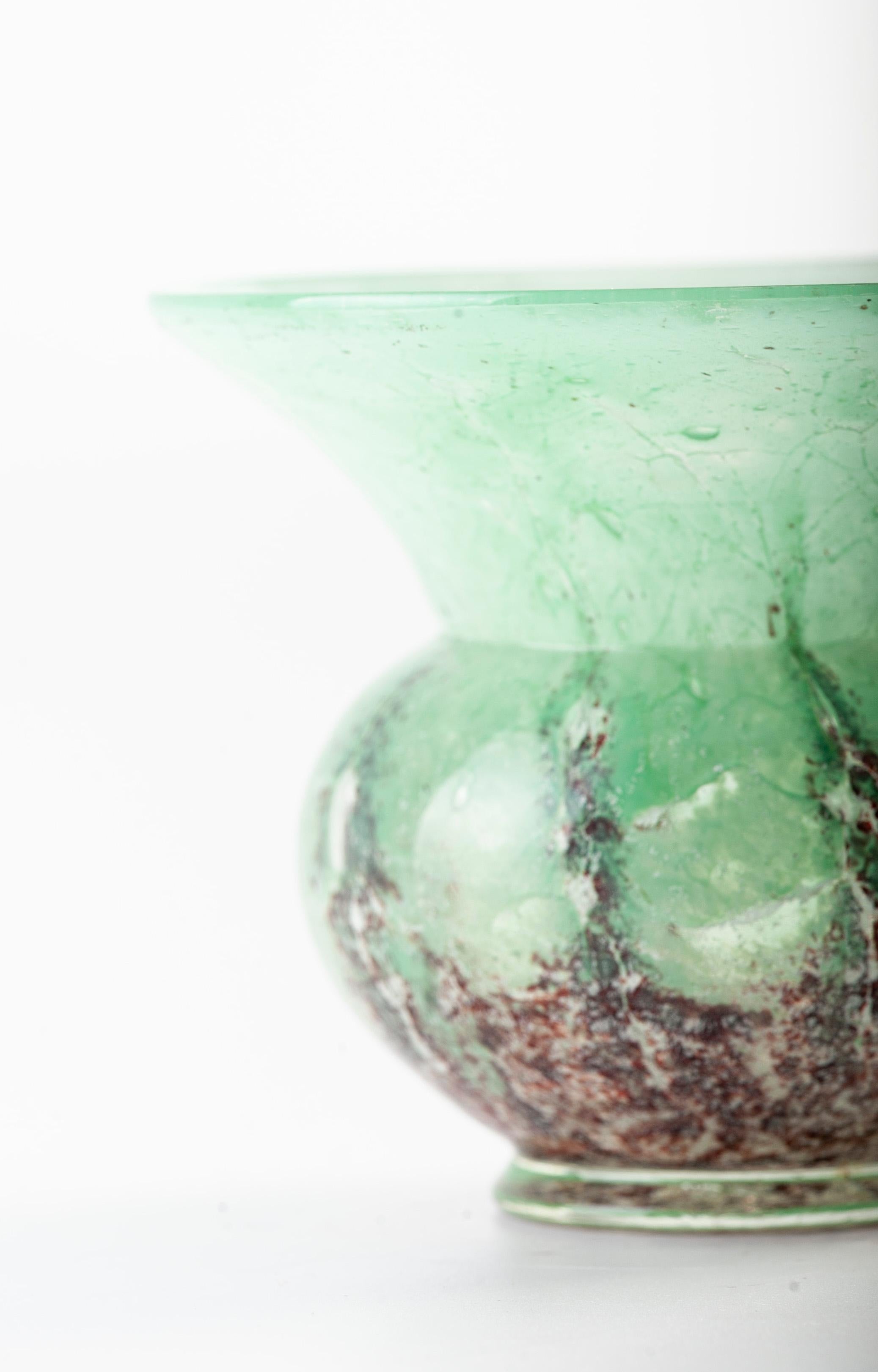 German Pair of Ikora Green Glass Vases, 1930s