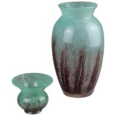 Pair of Ikora Green Glass Vases, 1930s