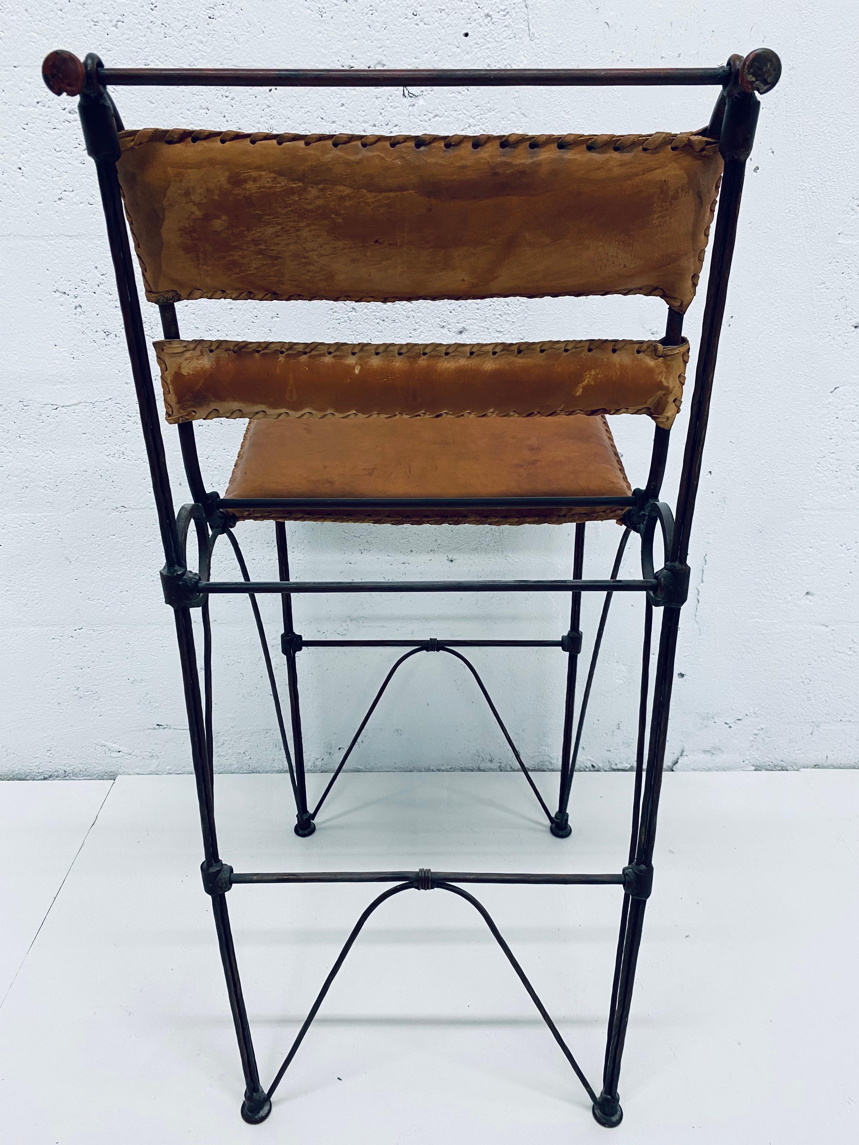 Pair of Ilana Goor Attributed Brown Leather and Iron Bar Stools 6