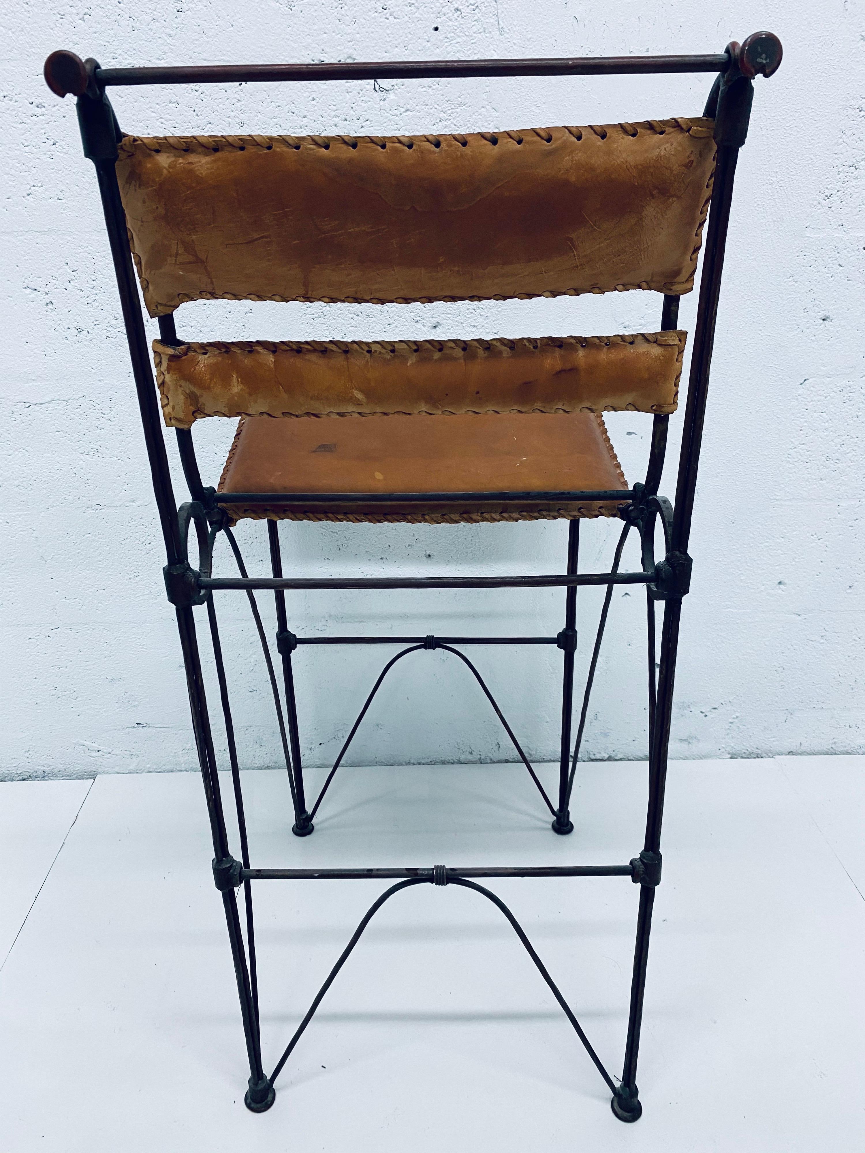 Pair of Ilana Goor Attributed Brown Leather and Iron Bar Stools 3