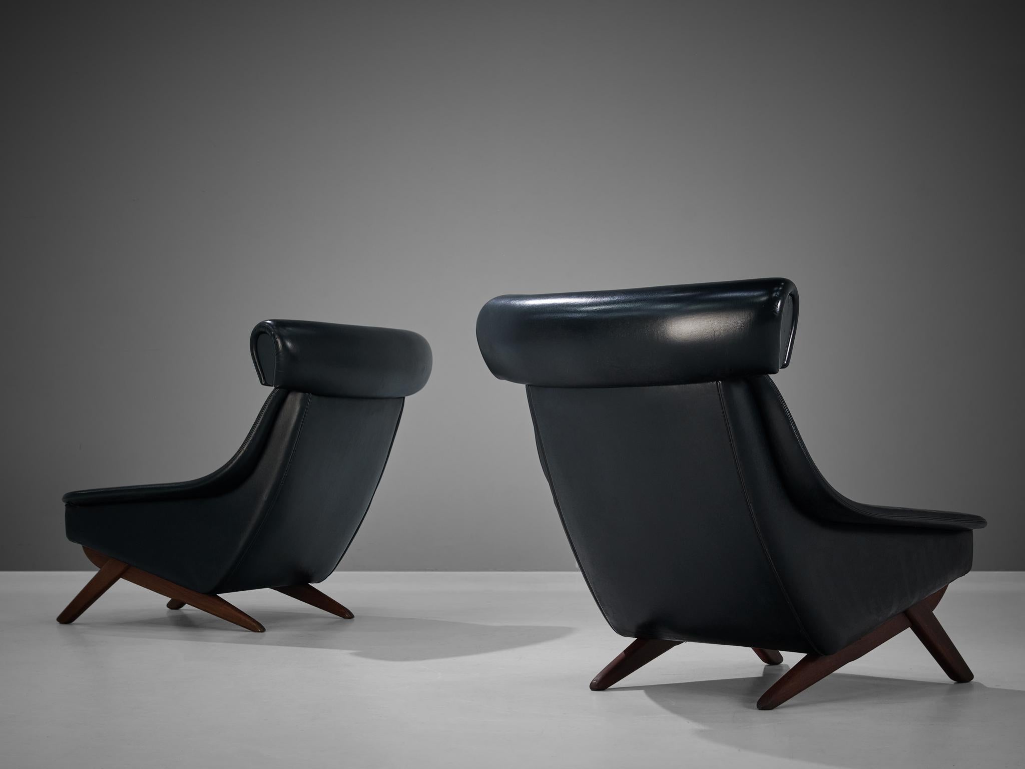 Pair of Illum Wikkelsø Easy Chairs in Black Leatherette and Teak 3