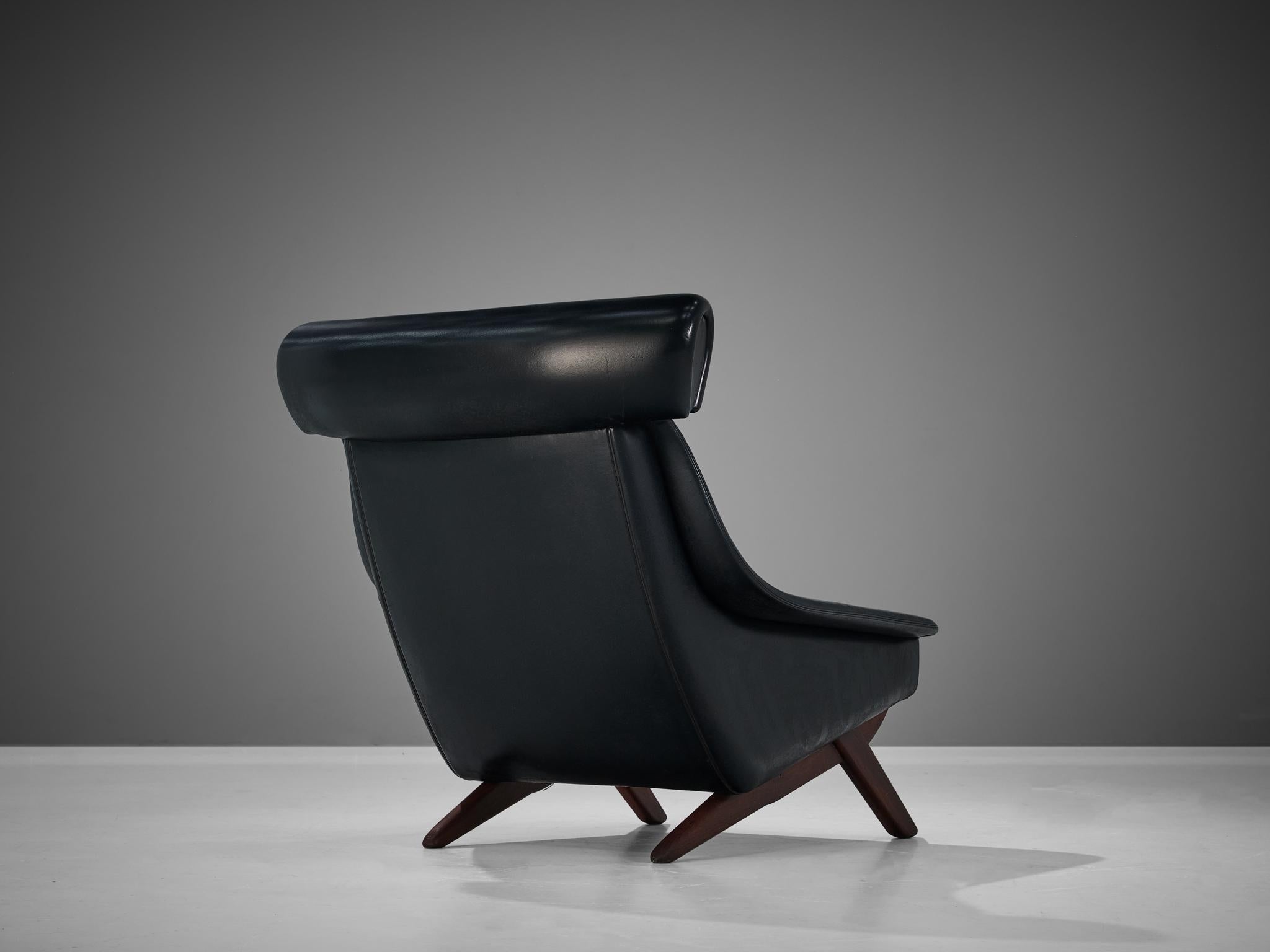 Pair of Illum Wikkelsø Easy Chairs in Black Leatherette and Teak 5
