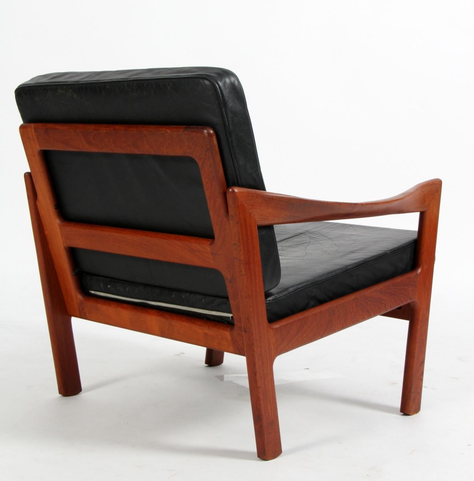 Leather Pair of Illum Wikkelsø for N. Eilersen Lounge Chairs, Model 20, in Solid Teak