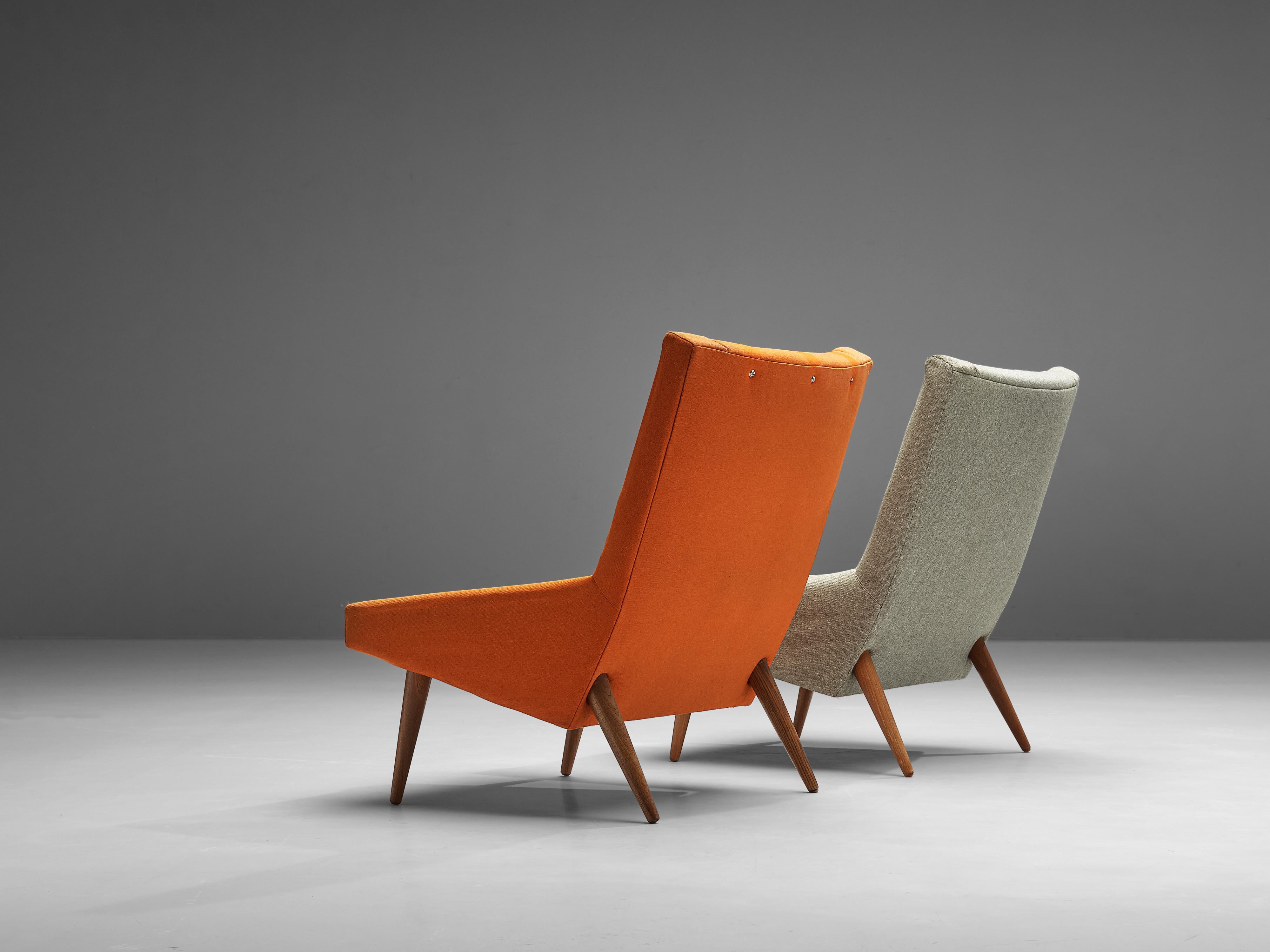 Illum Wikkelsø Paire de chaises longues en teck et tapisserie gris orange  en vente 3