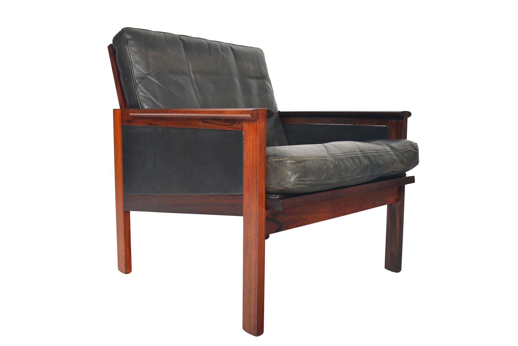 Danish Pair of Illum Wikkelsø Rosewood and Leather Capella Lounge Chairs 