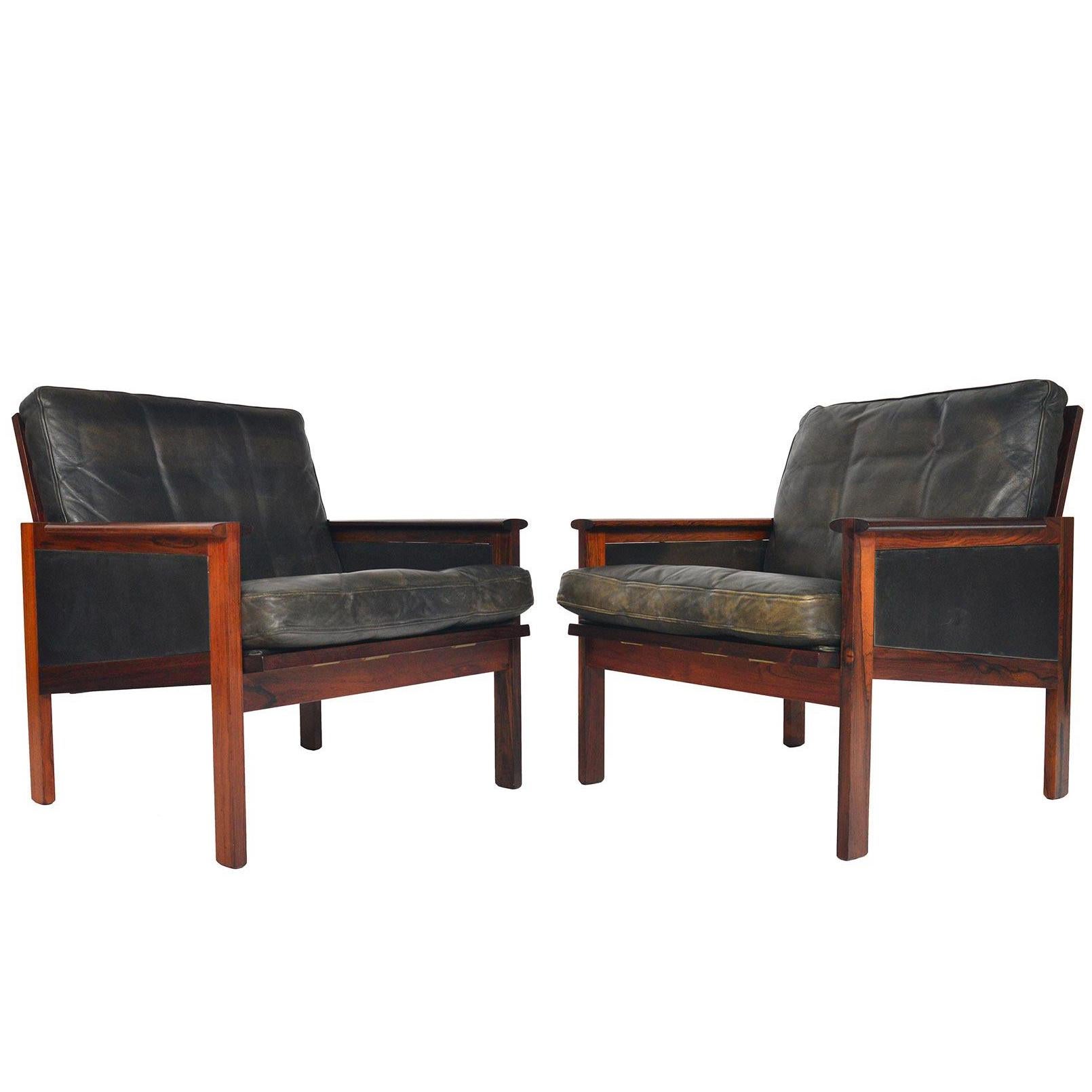 Pair of Illum Wikkelsø Rosewood and Leather Capella Lounge Chairs 