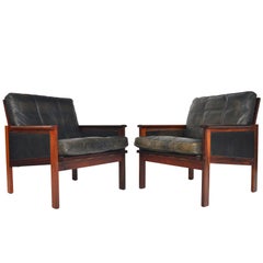 Pair of Illum Wikkelsø Rosewood and Leather Capella Lounge Chairs 