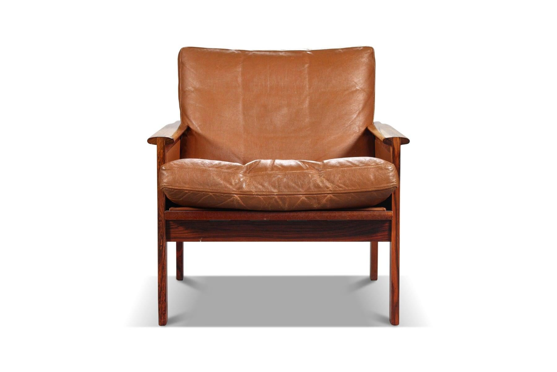 20th Century Pair of Illum Wikkelso Danish Modern 'Capella' Chairs in Rosewood + Leather