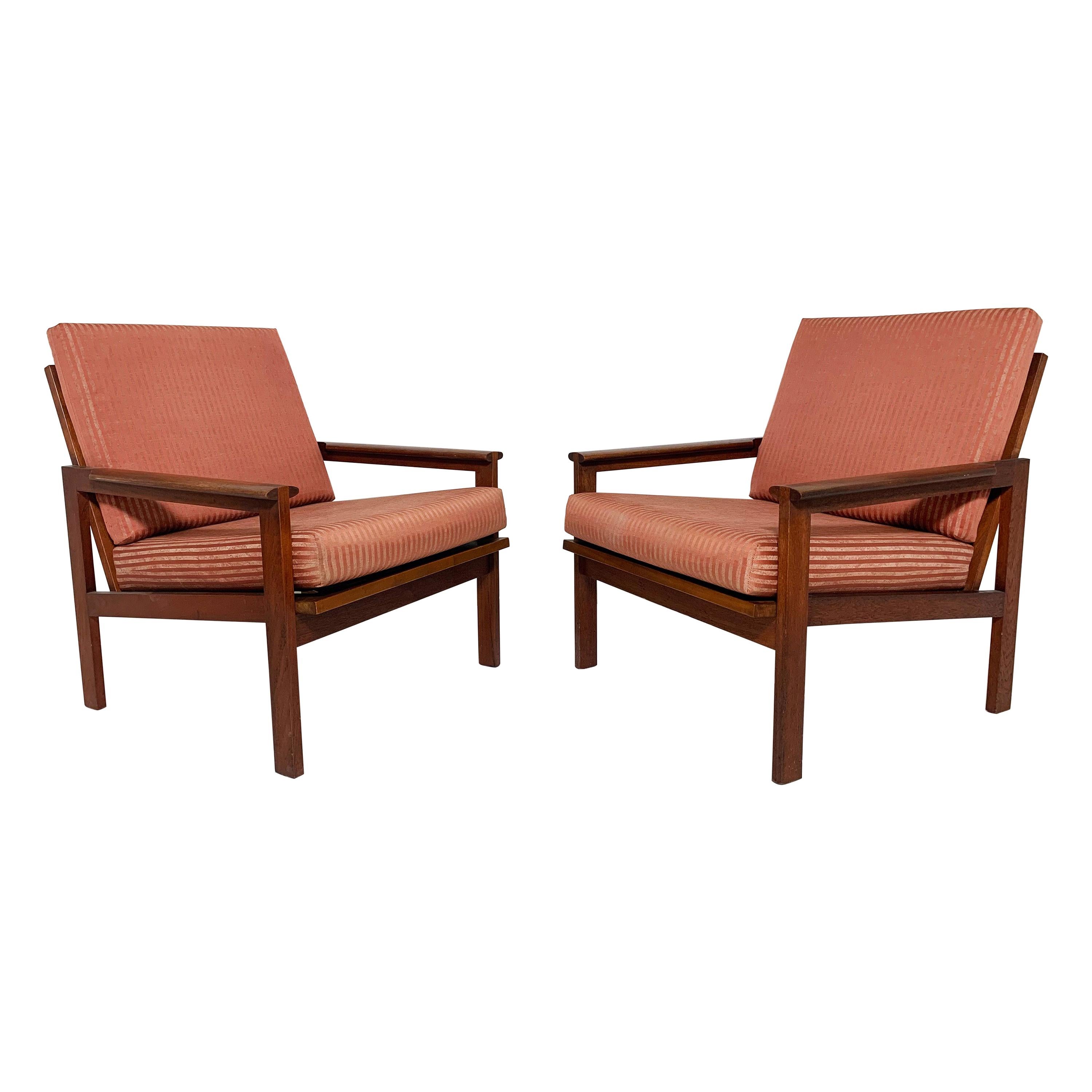 Pair of Illum Wikkelso Teak Lounge Chairs for Niels Eilersen, Denmark, ca. 1960s