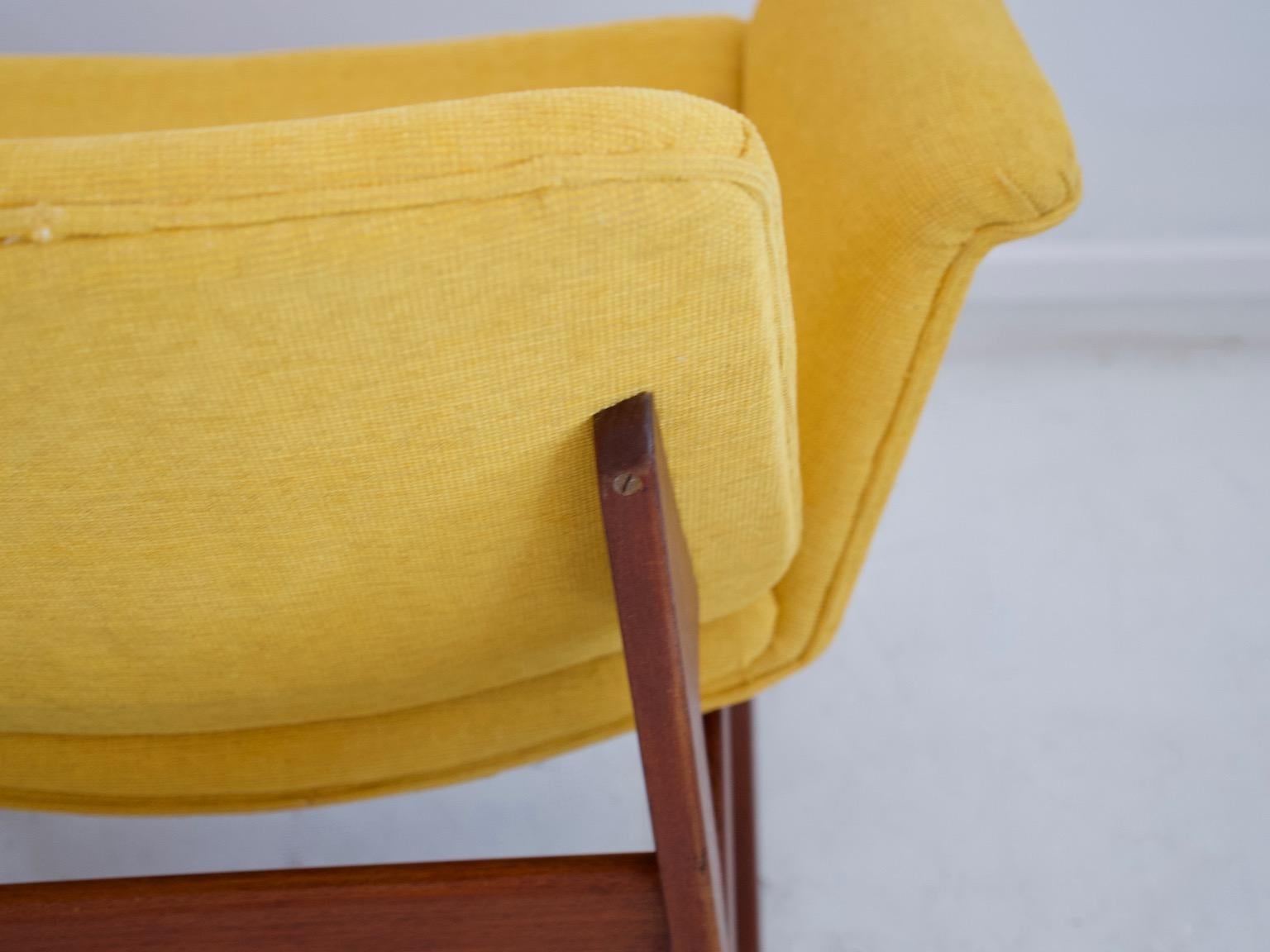 Fabric Pair of Illum Wikkelso Wooden Armchairs with Yellow Covers