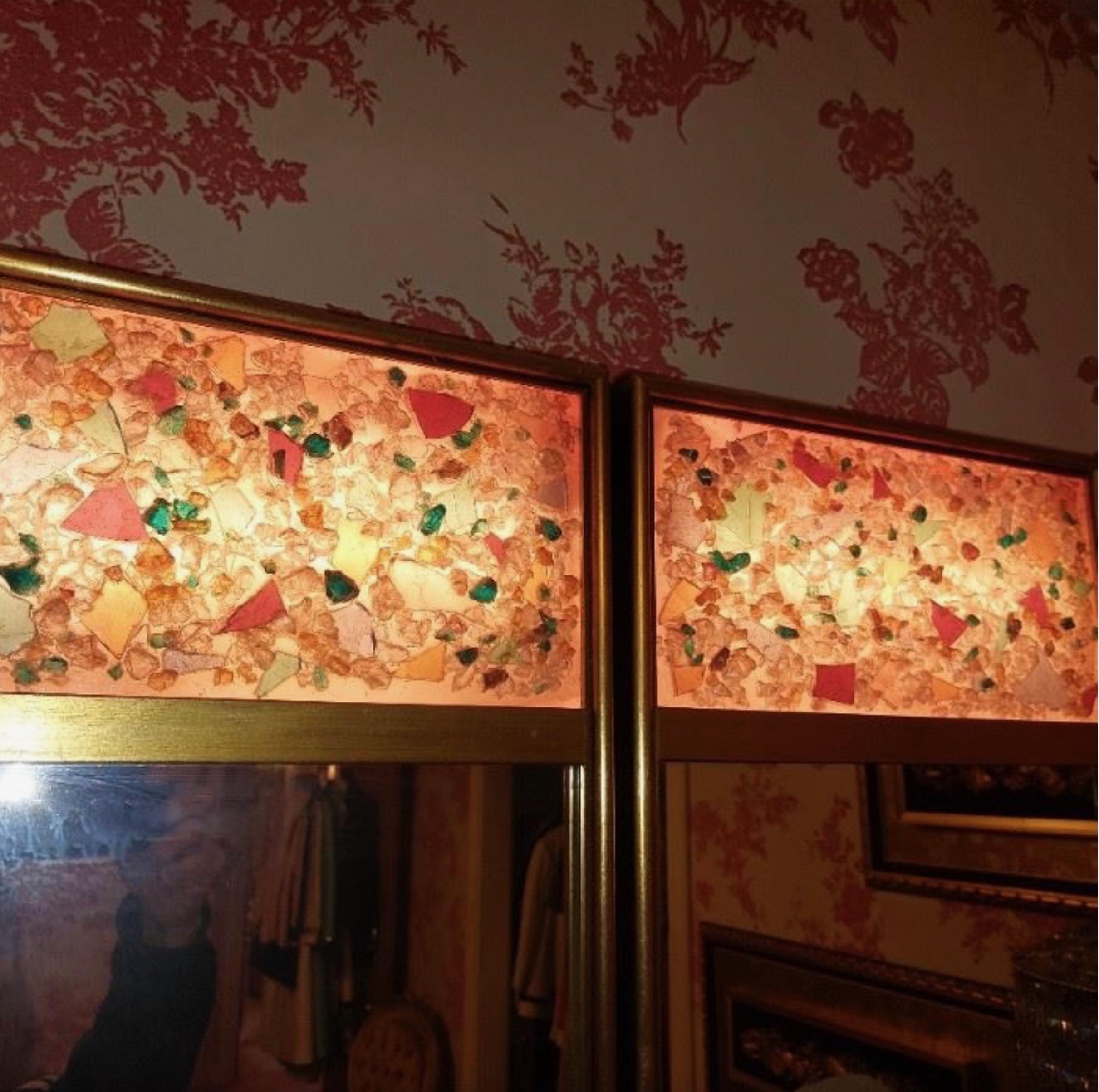 Pair of Illuminated Gilt Mirrors with Crushed Chunk Resin Cullet For Sale 12