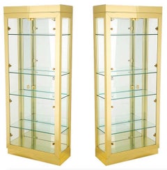 Pair of Illuminated Polished Brass Vitrines