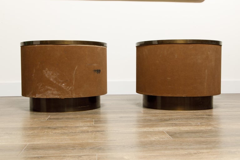 Pair of Illuminated Suede Drum Side Tables by Steve Chase, c. 1980 at ...