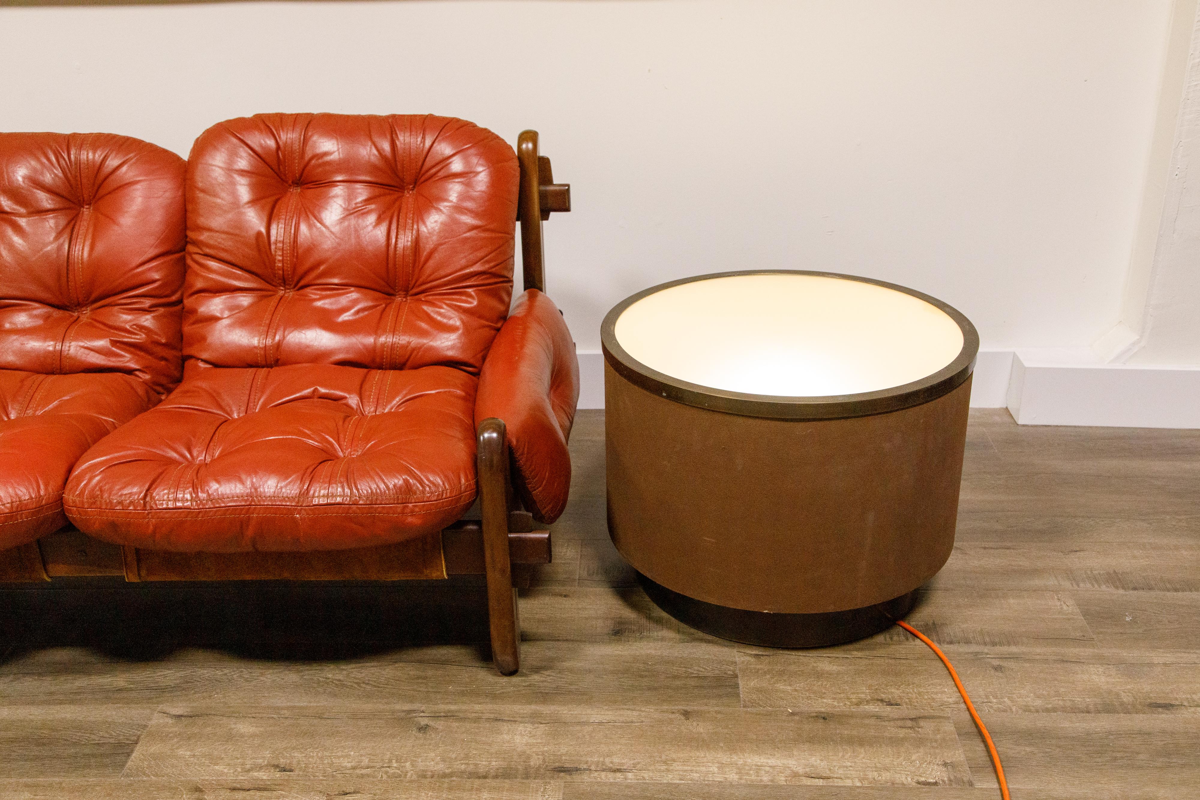 Pair of Illuminated Suede Drum Side Tables by Steve Chase, c. 1980 4