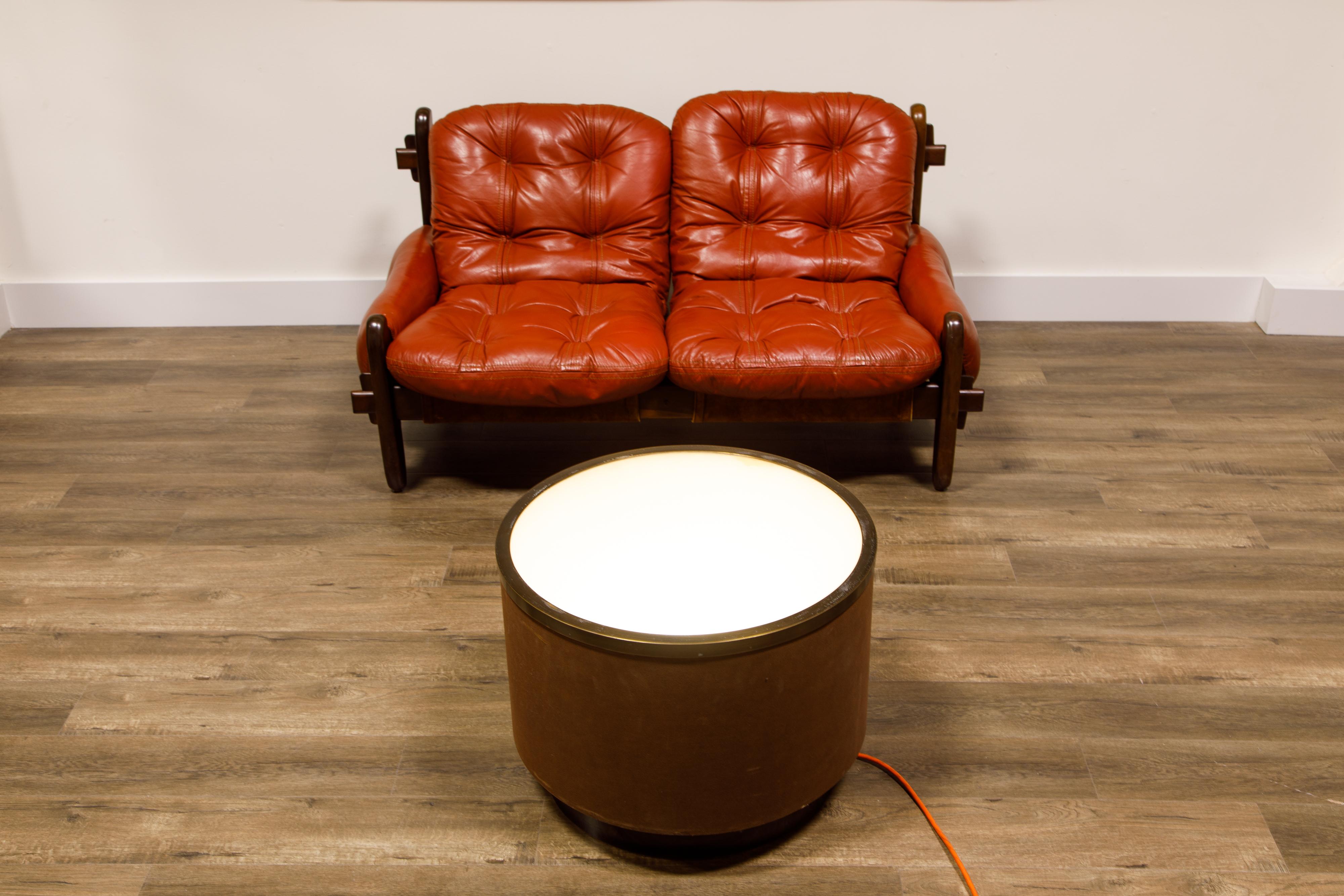 Pair of Illuminated Suede Drum Side Tables by Steve Chase, c. 1980 5