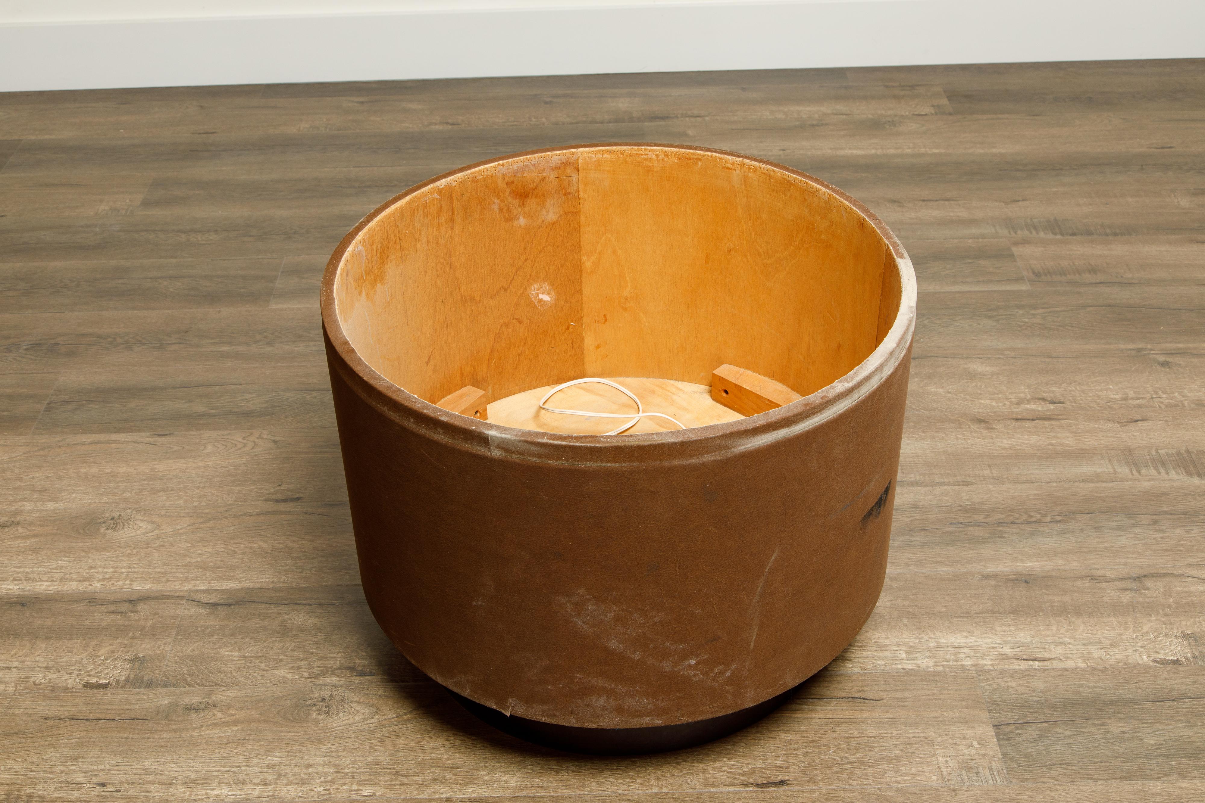 Pair of Illuminated Suede Drum Side Tables by Steve Chase, c. 1980 7