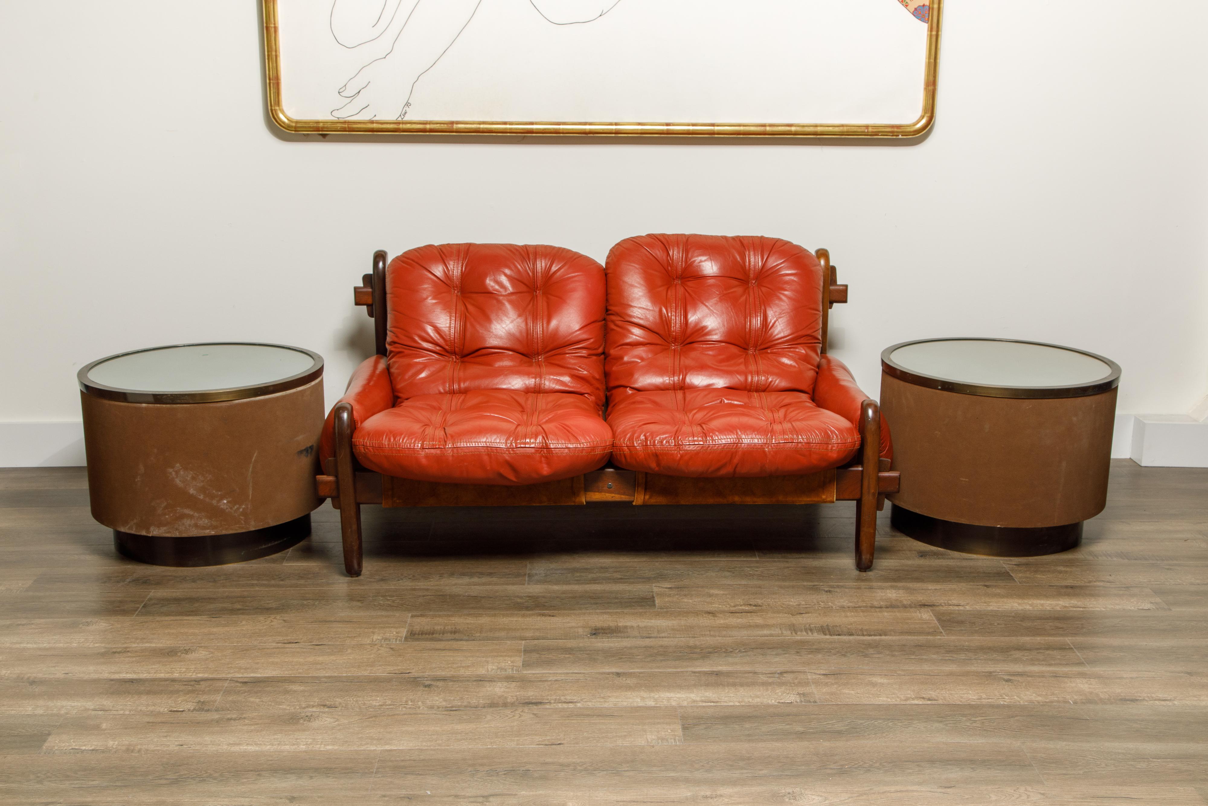 Pair of Illuminated Suede Drum Side Tables by Steve Chase, c. 1980 9