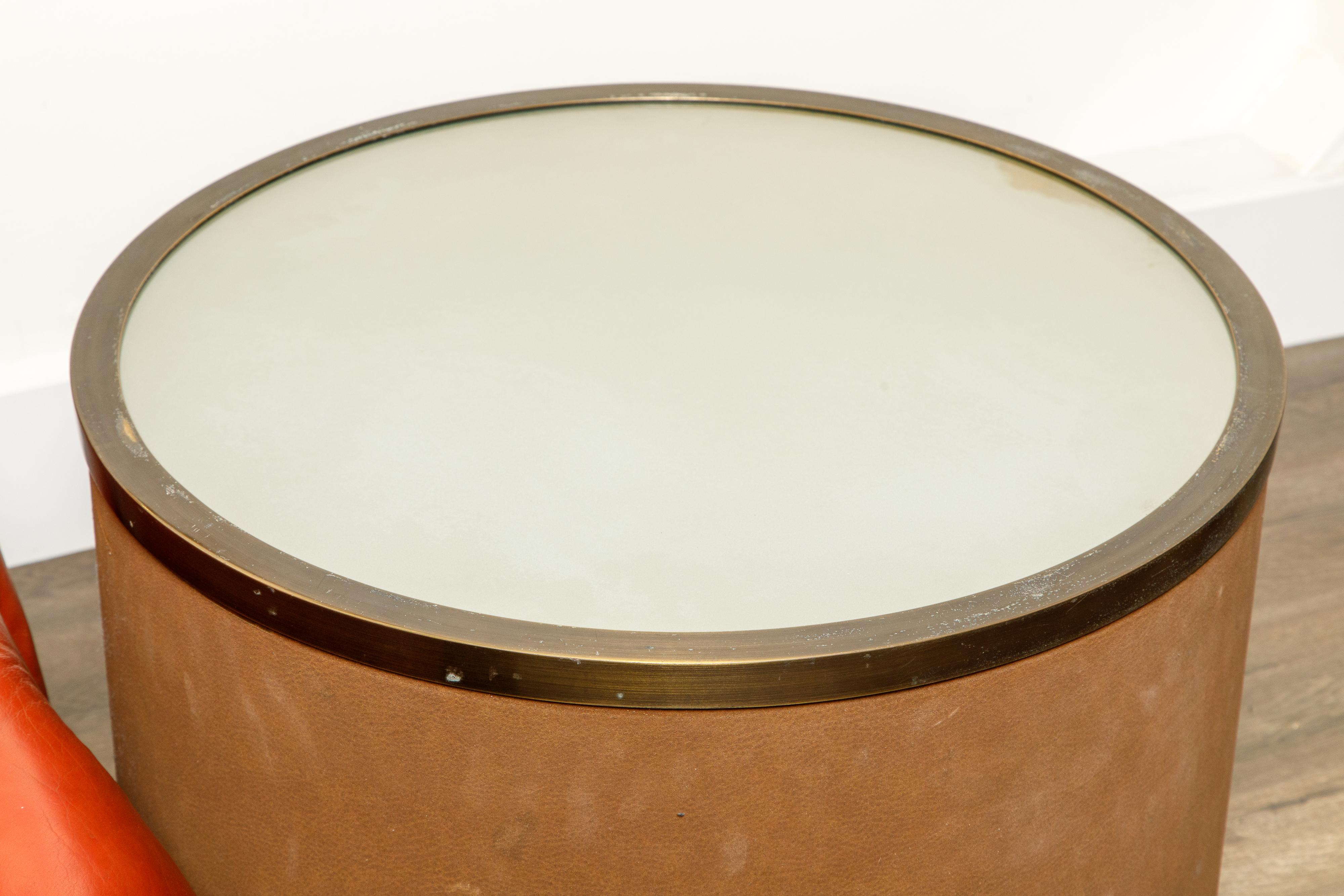 Pair of Illuminated Suede Drum Side Tables by Steve Chase, c. 1980 10