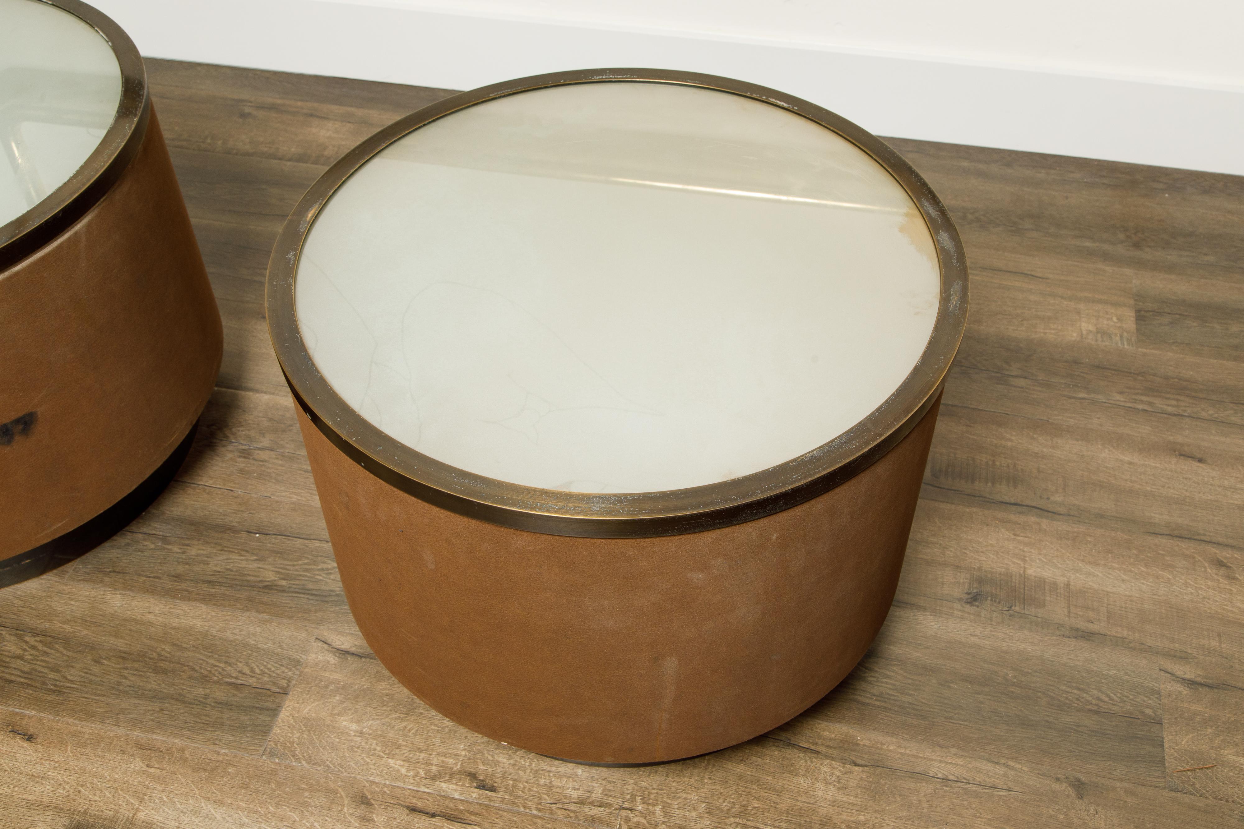 Pair of Illuminated Suede Drum Side Tables by Steve Chase, c. 1980 2