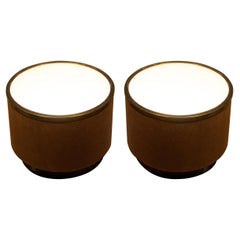 Pair of Illuminated Suede Drum Side Tables by Steve Chase, c. 1980