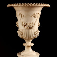 Pair of Illuminating Classical Alabaster Columns and Vases