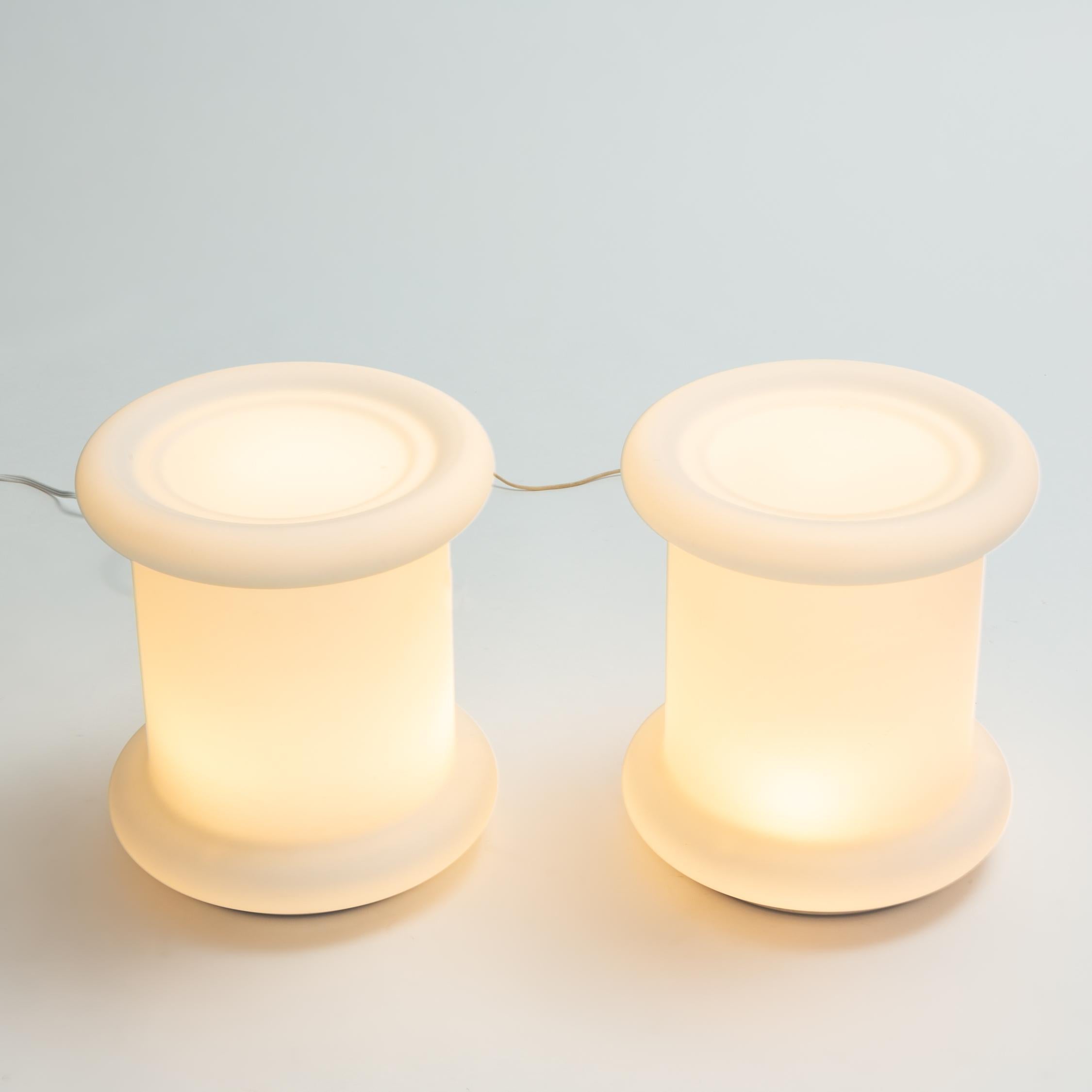 Italian Pair of Laurel Lamp Co. Illuminating Frosted Glass Side Tables