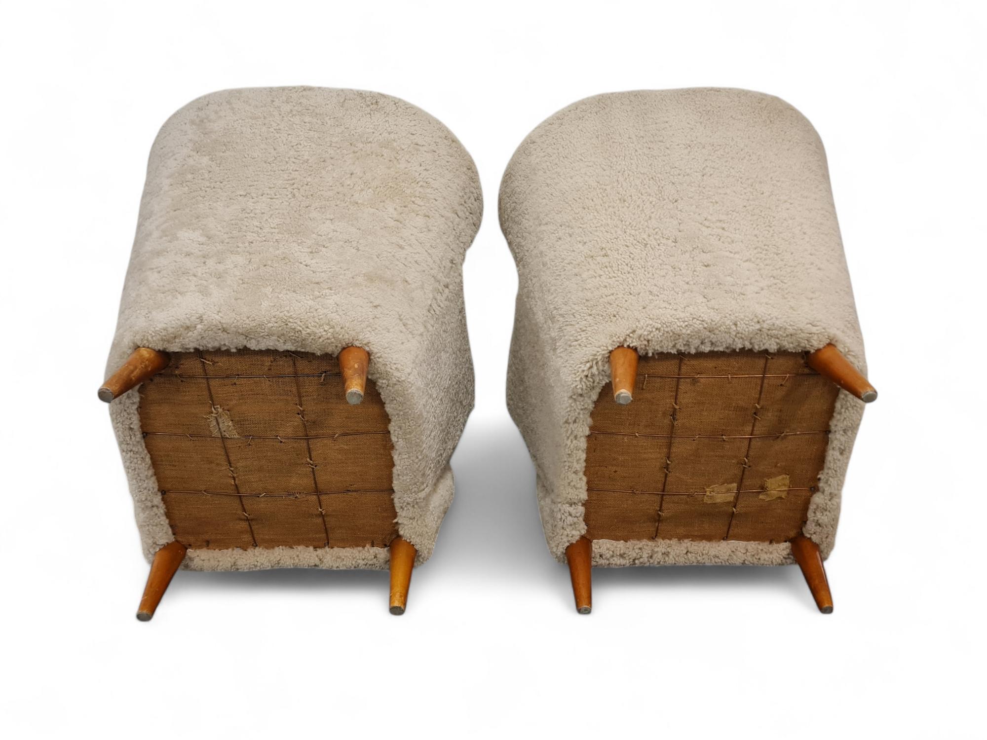Finnish Pair Of Ilmari Lappalainen Laila Arm Chairs Model 238 in Sheepskin, Asko 1940s