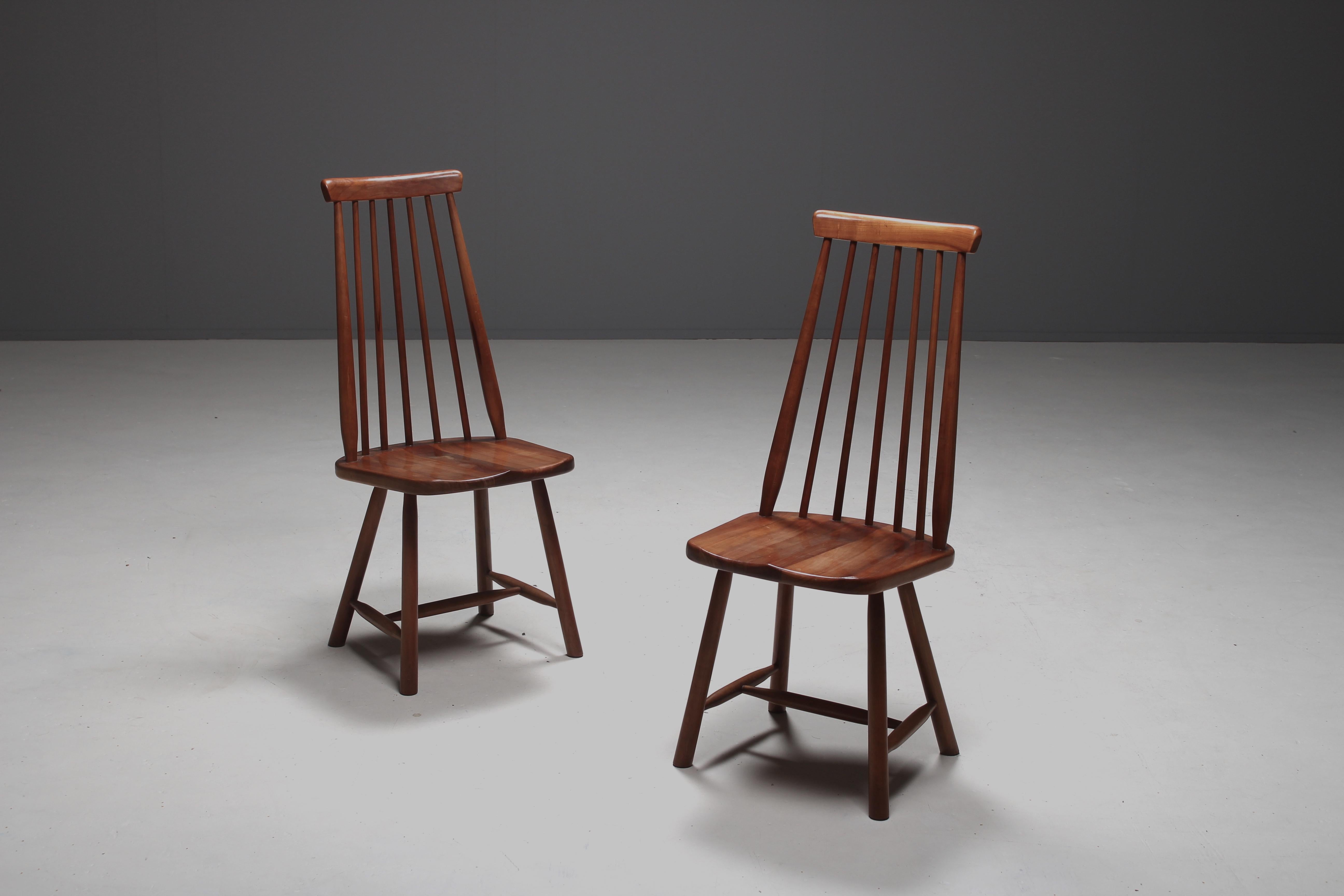 Mid-Century Modern Pair of Ilmari Tapiovaara Attributed Walnut Chairs, Finland, 1960s For Sale