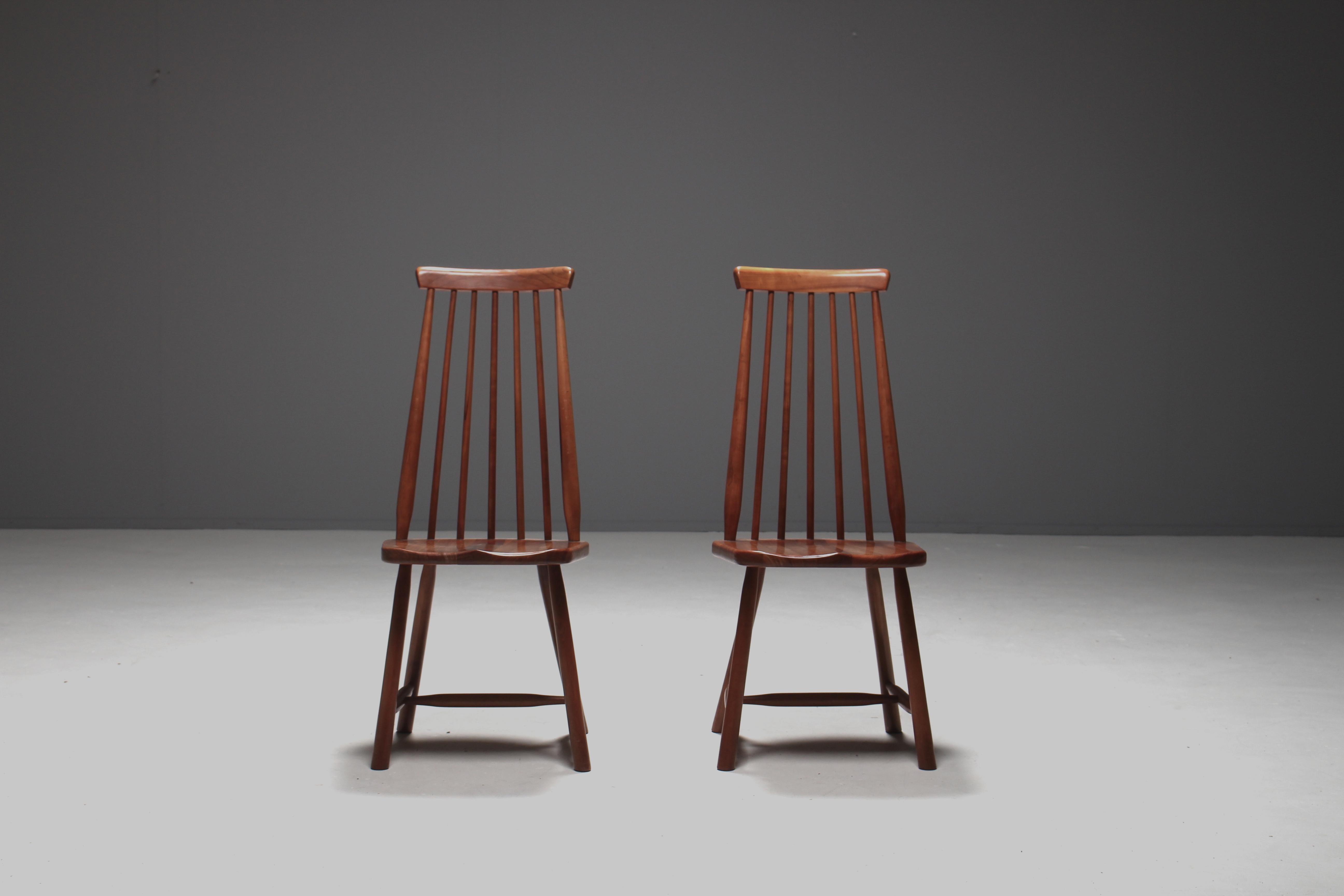 Finnish Pair of Ilmari Tapiovaara Attributed Walnut Chairs, Finland, 1960s For Sale