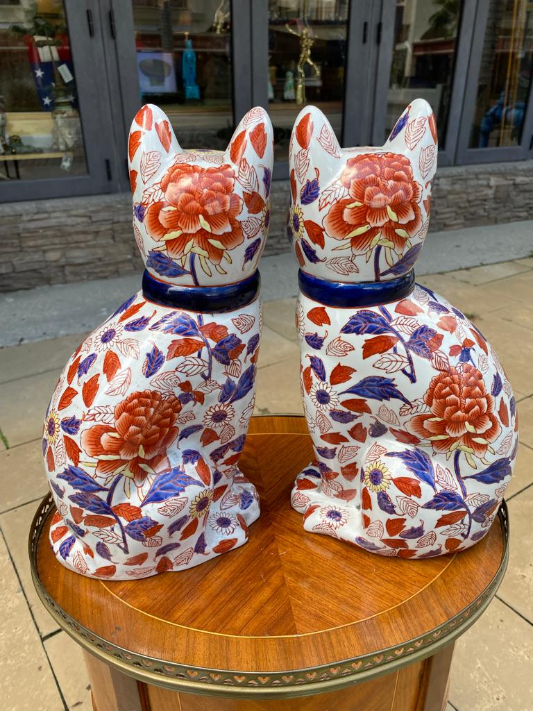 Glazed Pair of IMARI Cat Statues