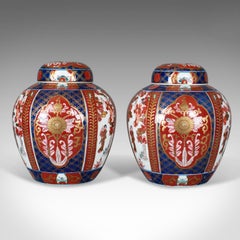 Pair of Imari Ginger Jars, Porcelain Spice Jars, Mid-Late 20th Century