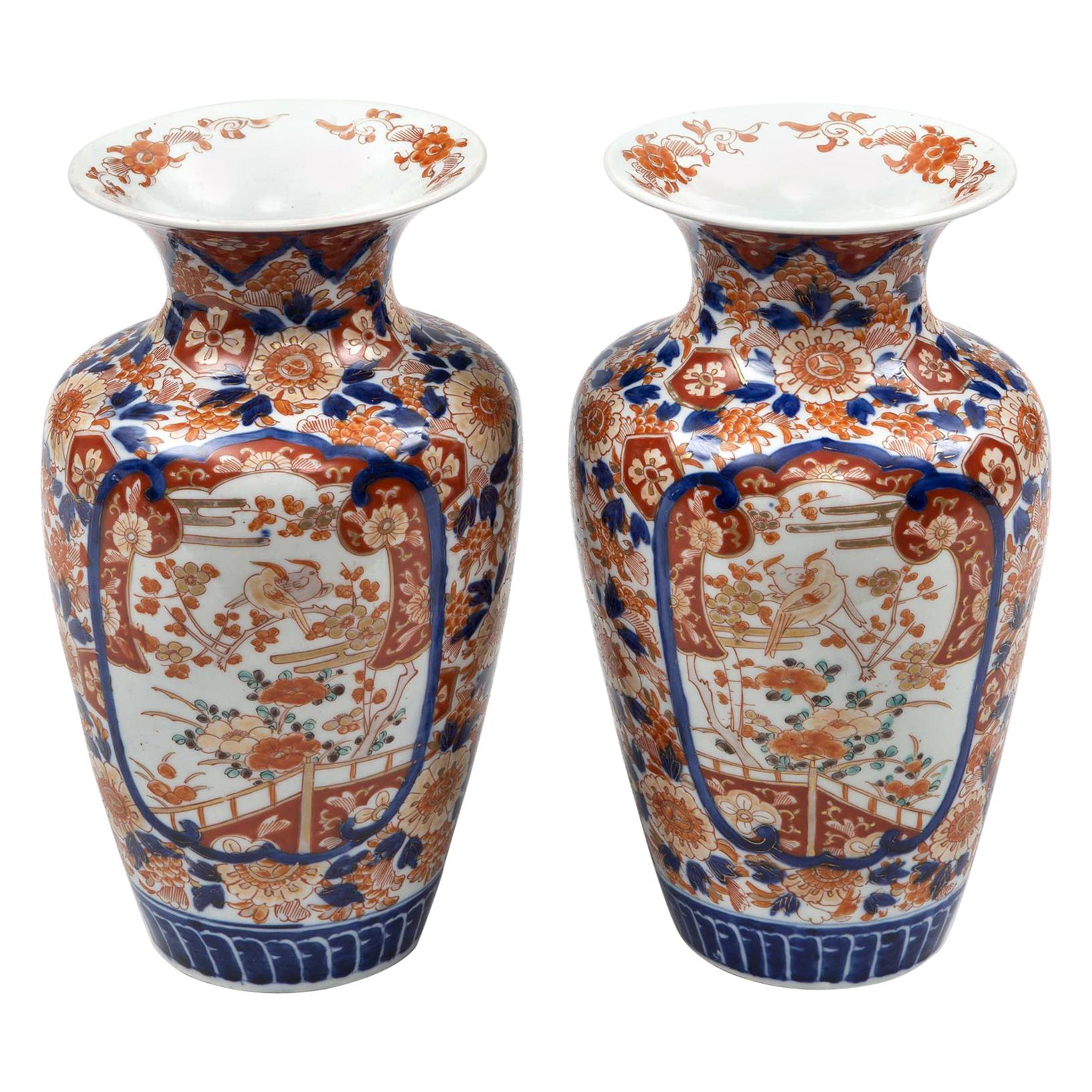 Pair of Imari Open Vases, circa 1890 For Sale