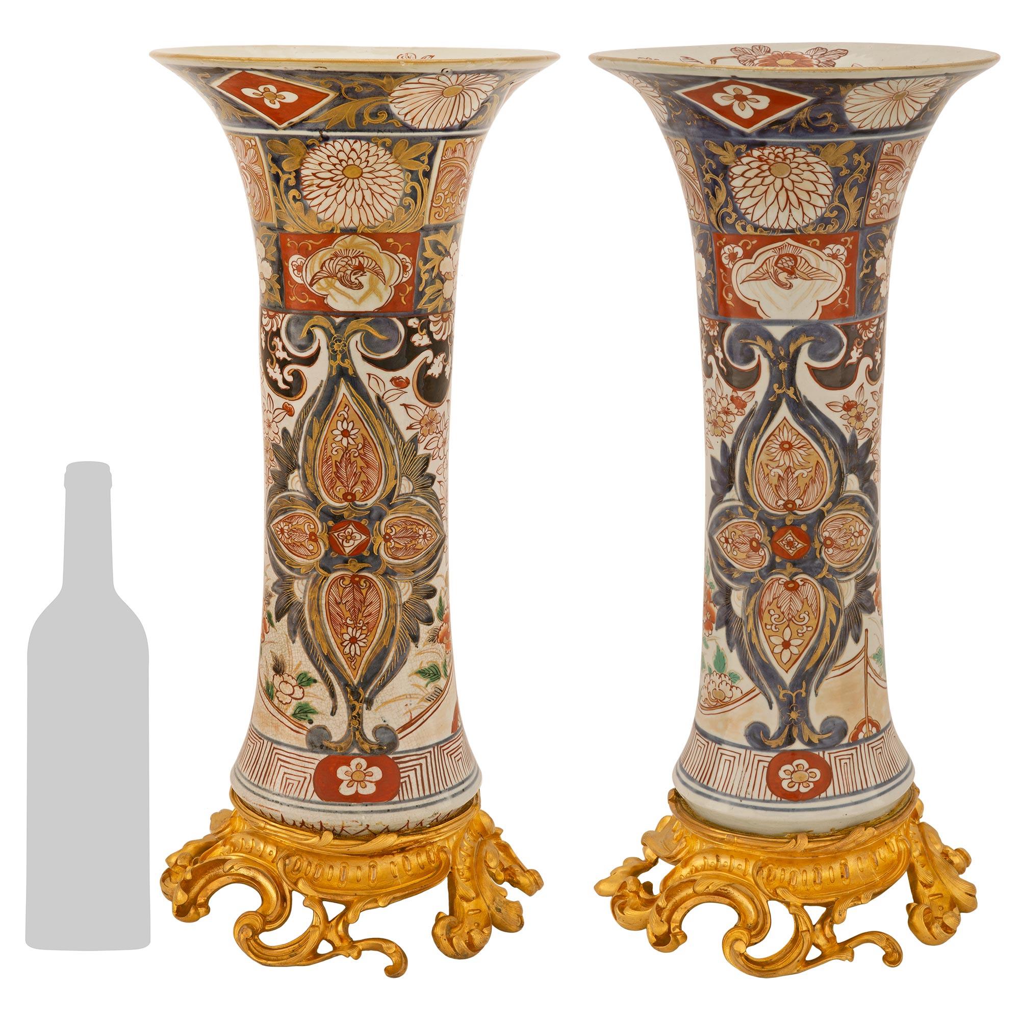 Pair of Imari Porcelain and French 19th Century Louis XV st. Ormolu Vases For Sale 7