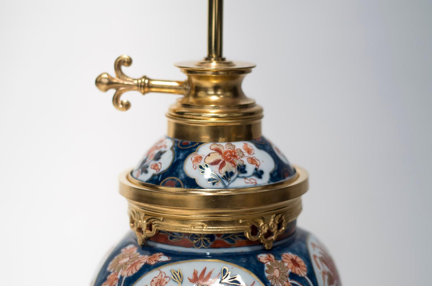 Chinese Export Pair of Imari Porcelain and Gilt Bronze Lamps, circa 1880