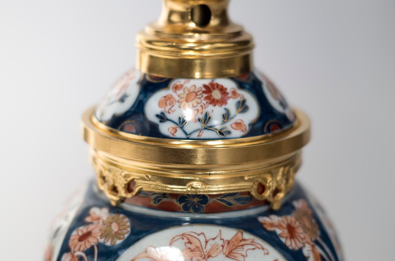 French Pair of Imari Porcelain and Gilt Bronze Lamps, circa 1880