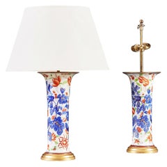 Pair of Imari Trumpet Vases as Table Lamps with Giltwood Bases