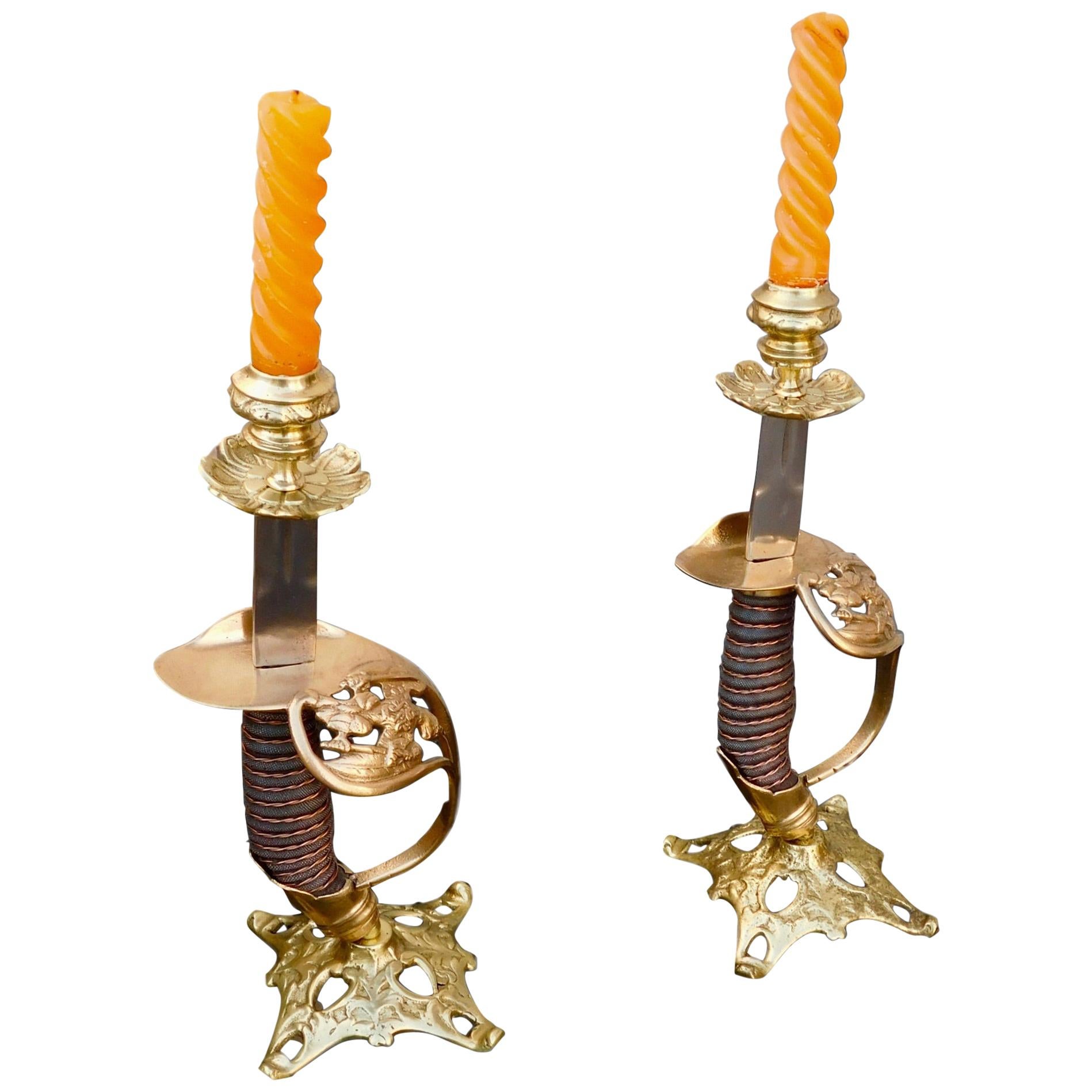 Pair of Imperial Prussian Sword Candle Holders, Prussia 1889 For Sale