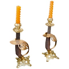 Pair of Imperial Prussian Sword Candle Holders, Prussia 1889