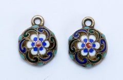 Pair of Imperial Russian Cloisonné Silver Pendant Drop Earrings c1900