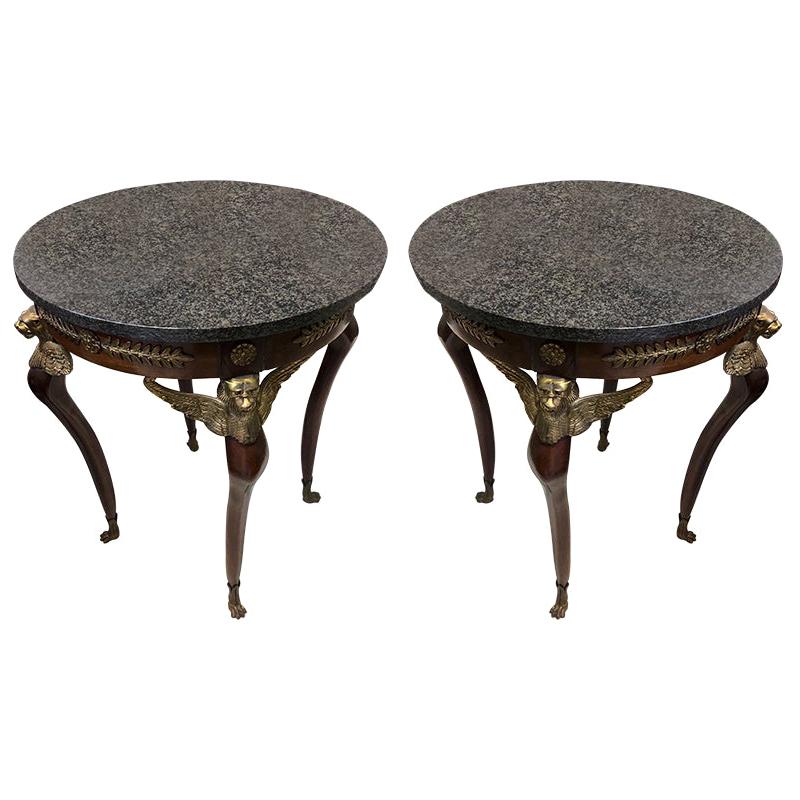 Pair of Imperial Style Side Tables with Black Marble Tops