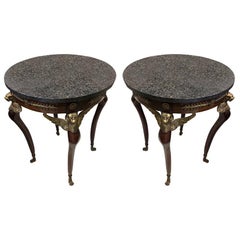 Pair of Imperial Style Side Tables with Black Marble Tops