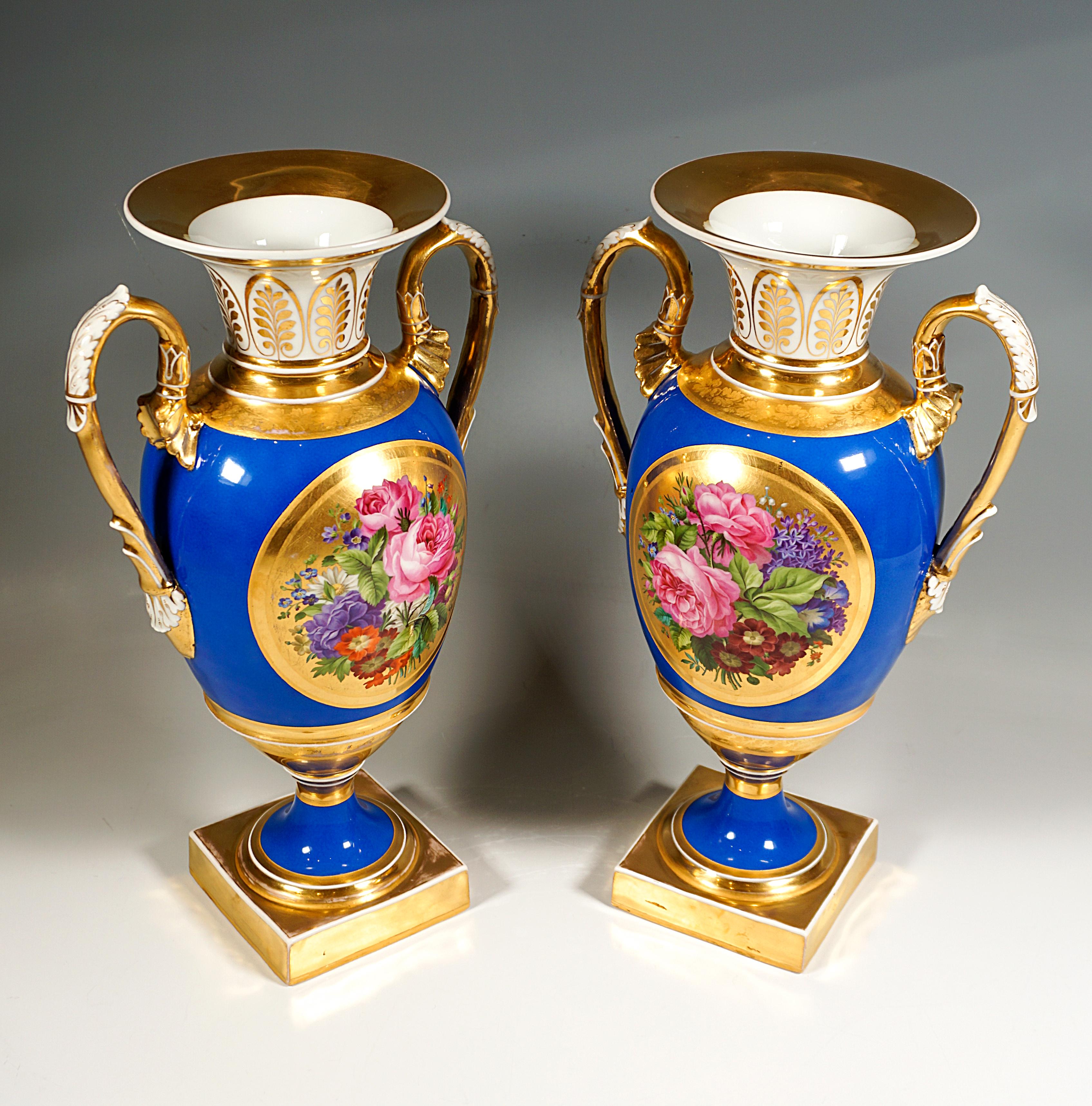 Austrian Pair of Imperial Vienna Amphora Vases, Rich Bouquet Painting, Leopold Lieb 1828