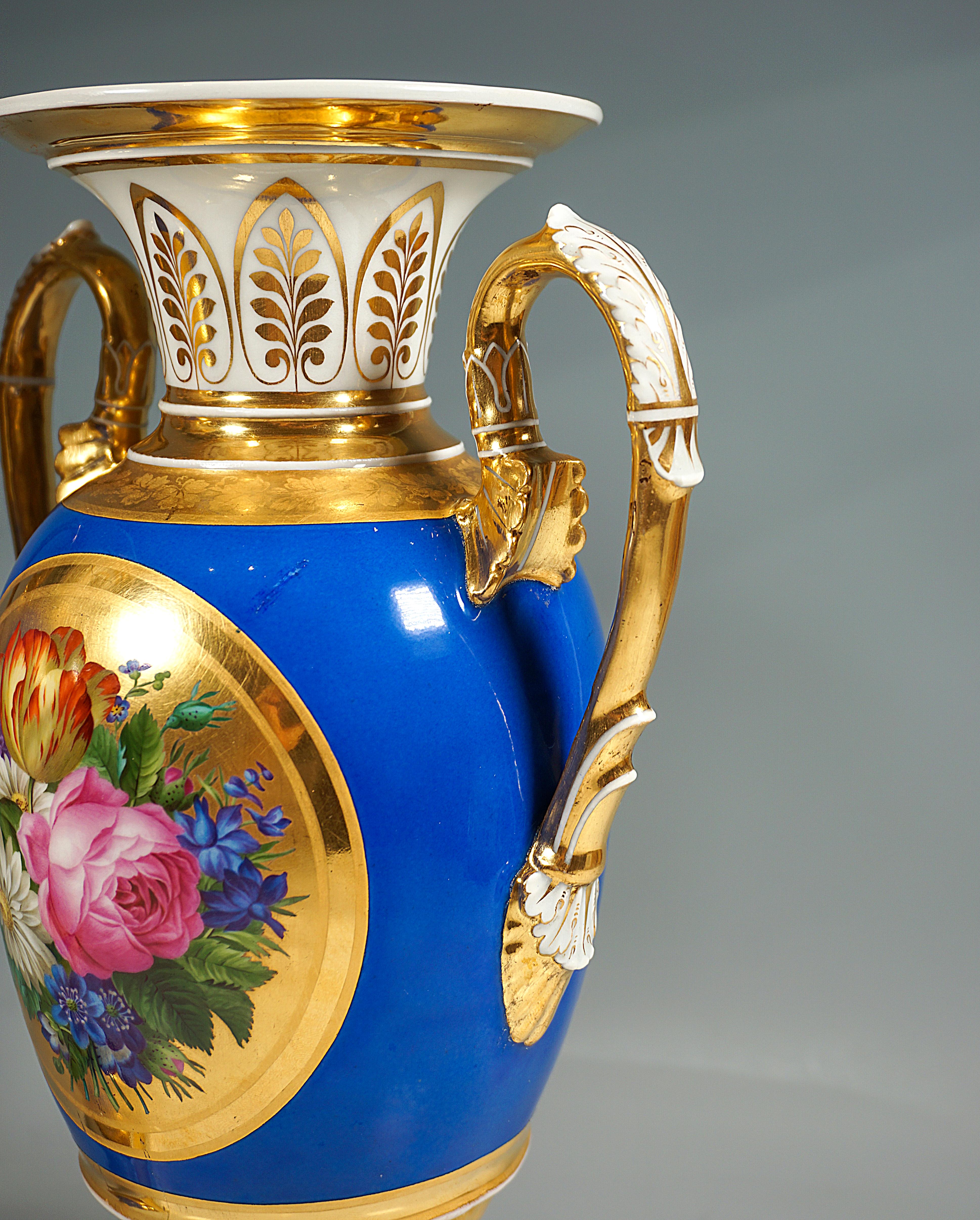 Early 19th Century Pair of Imperial Vienna Amphora Vases, Rich Bouquet Painting, Leopold Lieb 1828