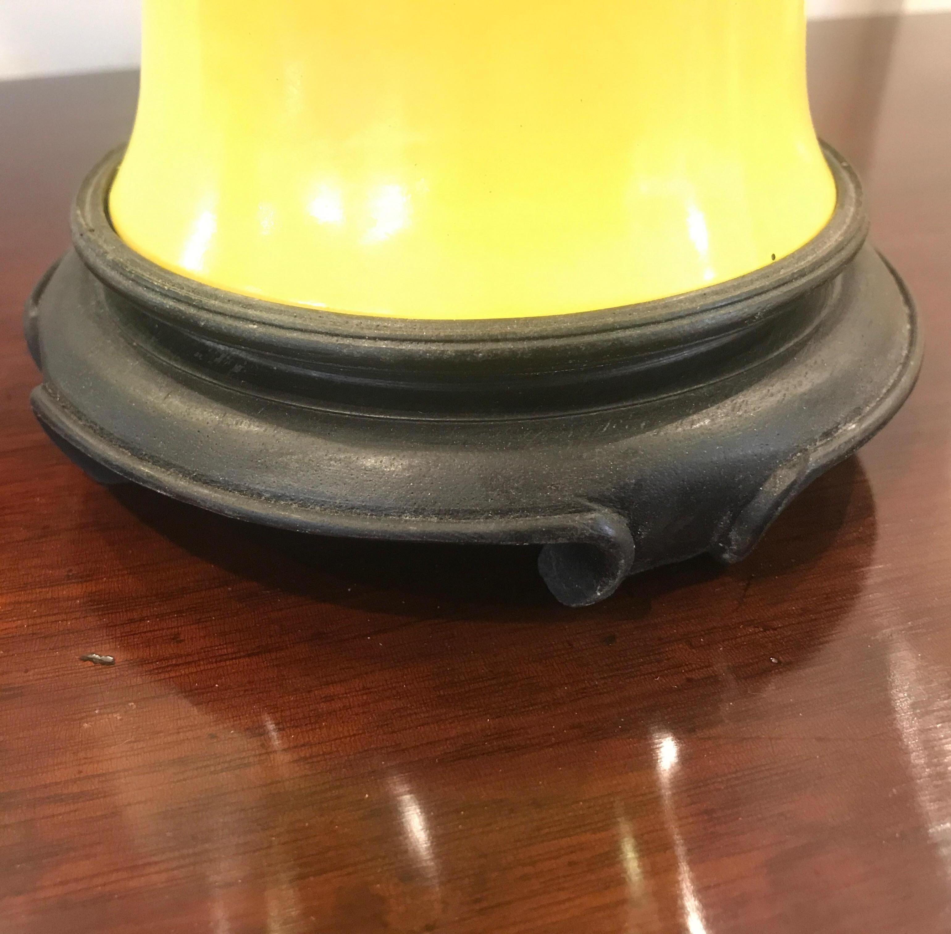 Pair of Imperial Yellow Chinese Porcelain Lamps In Good Condition In Lambertville, NJ