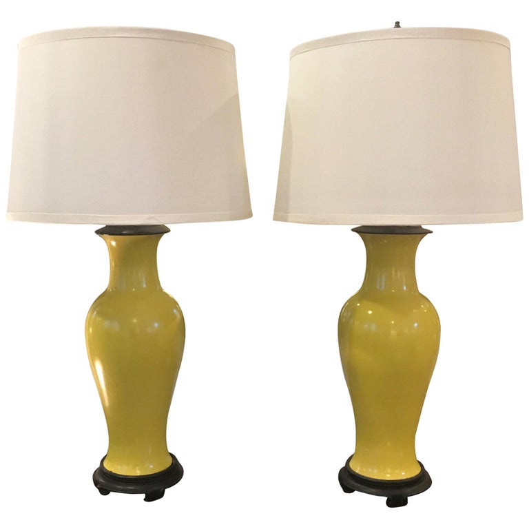 Pair of Imperial Yellow Chinese Porcelain Lamps For Sale at 1stdibs